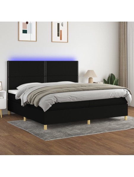 Boxspringbett mit Matratze & LED Schwarz 200x200 cm Stoff