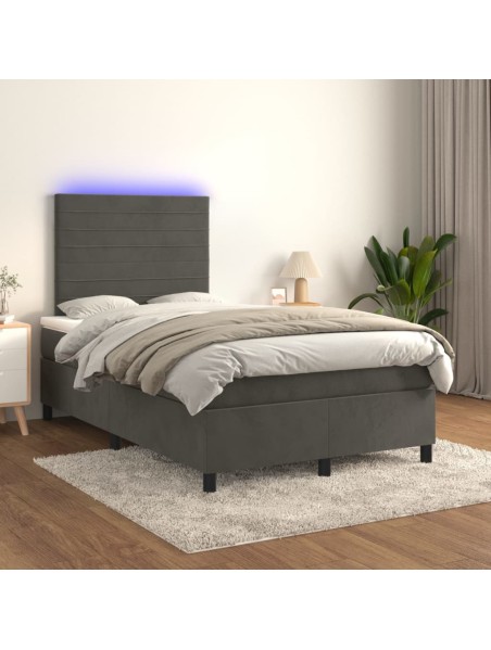 Boxspringbett mit Matratze & LED Dunkelgrau 120x200 cm Samt