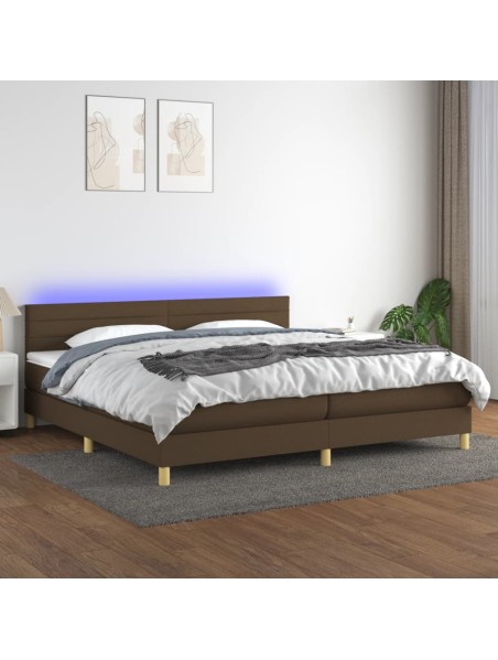 Boxspringbett mit Matratze & LED Dunkelbraun 200x200 cm Stoff