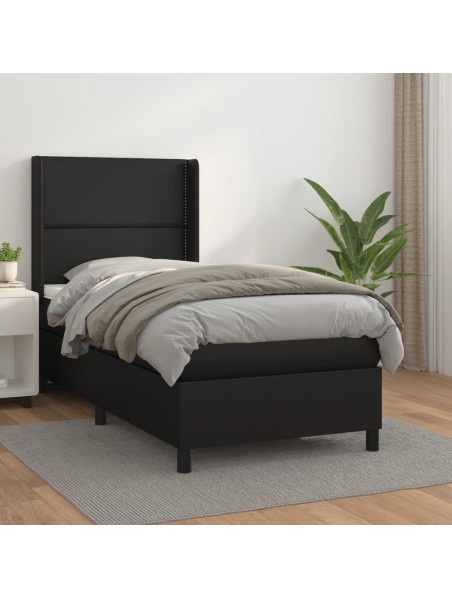 Boxspringbett mit Matratze Schwarz 90x200 cm Kunstleder