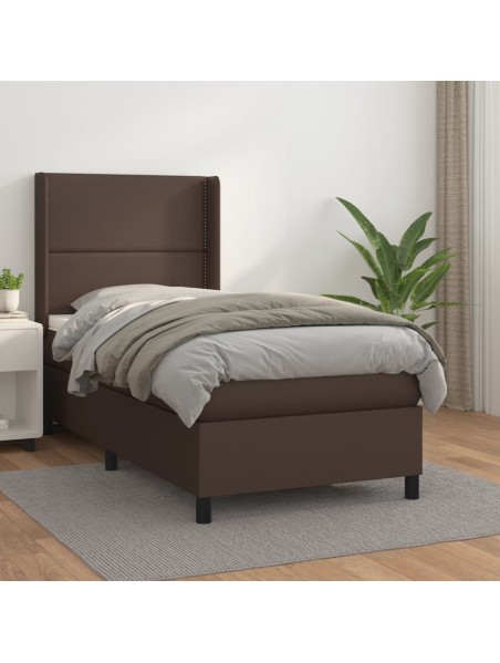 Boxspringbett mit Matratze Braun 90x200 cm Kunstleder