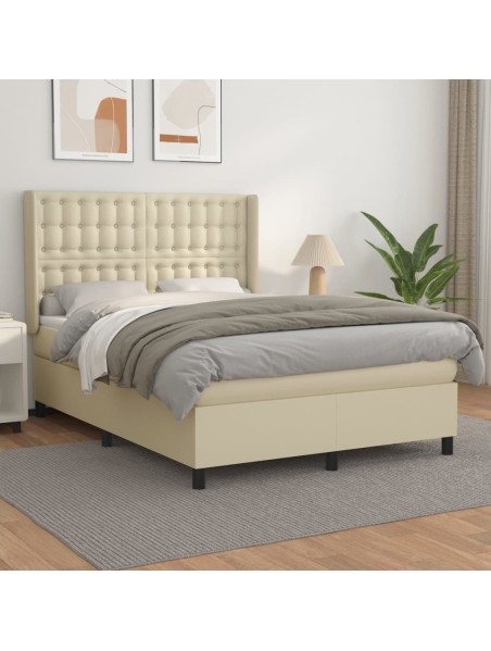 Boxspringbett mit Matratze Creme 140x190 cm Kunstleder