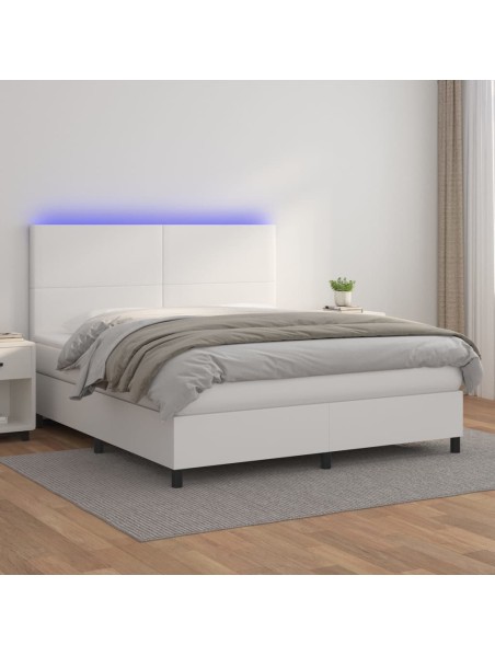 Boxspringbett mit Matratze & LED Weiß 160x200 cm Kunstleder