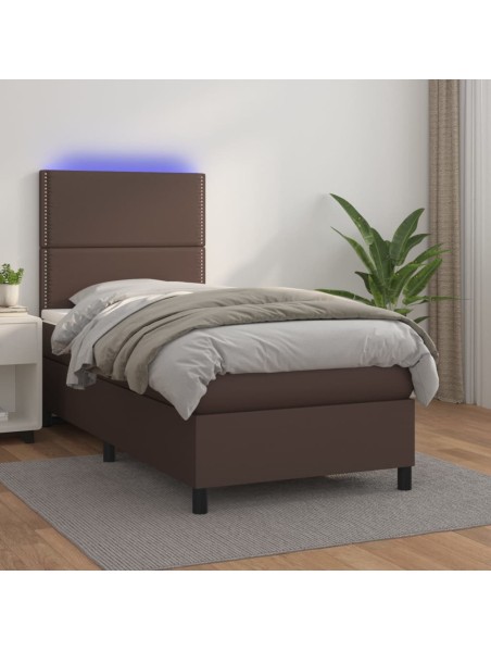 Boxspringbett mit Matratze & LED Braun 100x200 cm Kunstleder