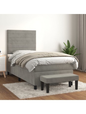 Boxspringbett mit Matratze Hellgrau 90x190 cm Samt