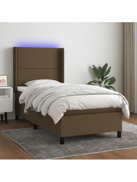 Boxspringbett mit Matratze & LED Dunkelbraun 90x190 cm Stoff