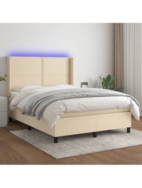 Boxspringbett mit Matratze & LED Creme 140x200 cm Stoff