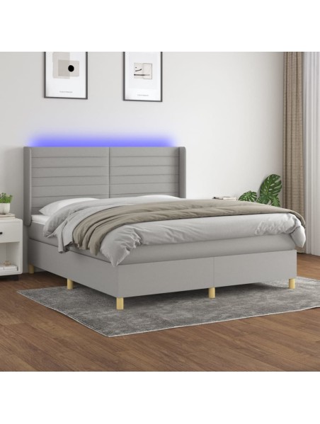 Boxspringbett mit Matratze & LED Hellgrau 160x200 cm Stoff