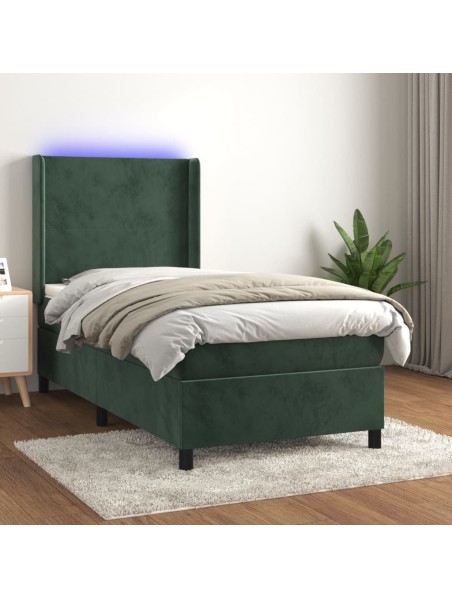 Boxspringbett mit Matratze & LED Dunkelgrün 100x200 cm Samt