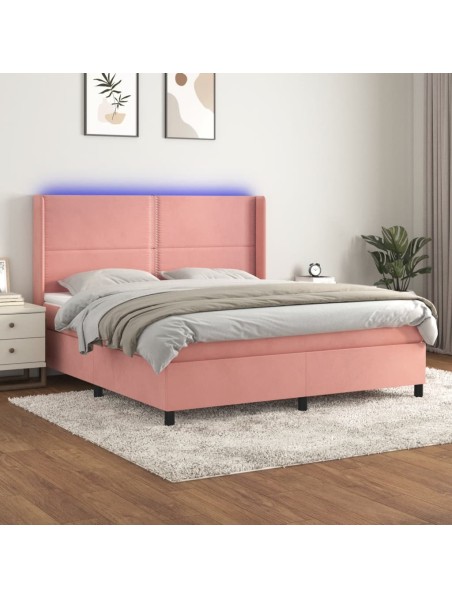 Boxspringbett mit Matratze & LED Rosa 160x200 cm Samt