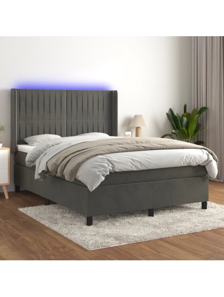 Boxspringbett mit Matratze & LED Dunkelgrau 140x200 cm Samt