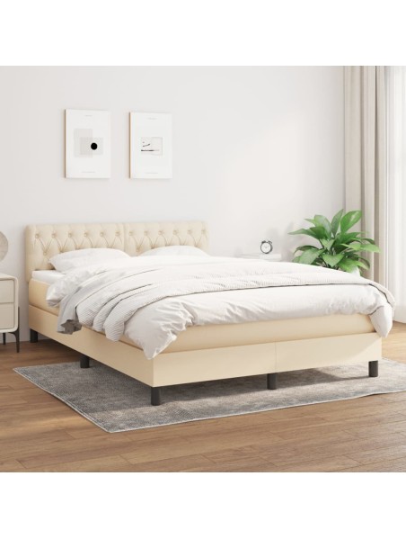 Boxspringbett mit Matratze Creme 140x200 cm Stoff