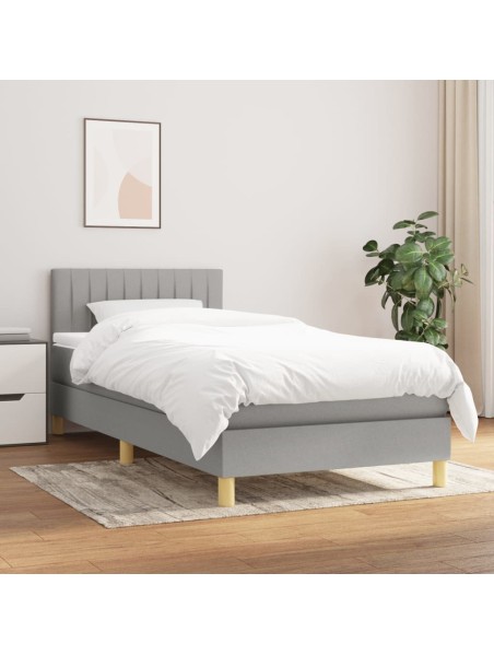 Boxspringbett mit Matratze Hellgrau 90x190 cm Stoff