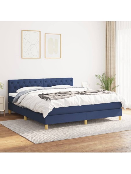 Boxspringbett mit Matratze Blau 160x200 cm Stoff