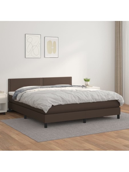 Boxspringbett mit Matratze Braun 180x200 cm Kunstleder