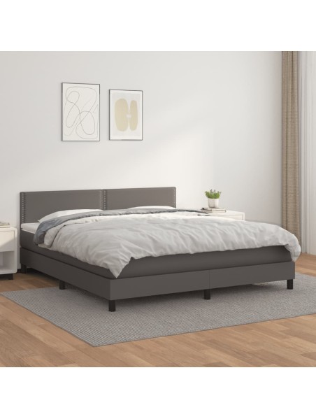 Boxspringbett mit Matratze Grau 160x200 cm Kunstleder