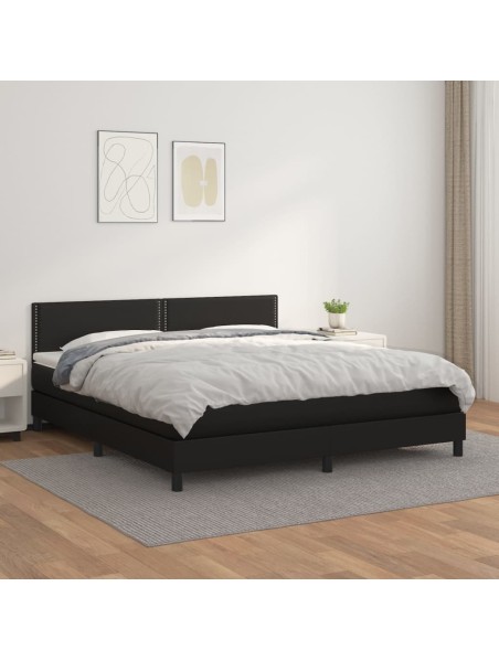 Boxspringbett mit Matratze Schwarz 180x200 cm Kunstleder