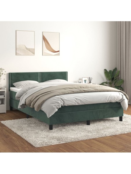 Boxspringbett mit Matratze Dunkelgrün 140x200 cm Samt