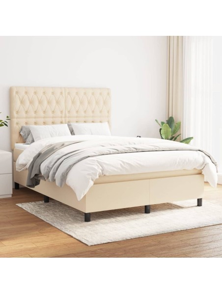 Boxspringbett mit Matratze Creme 140x200 cm Stoff