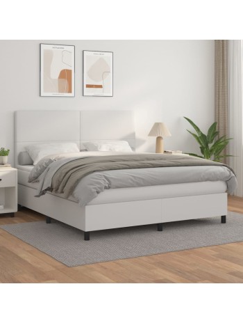 Boxspringbett mit Matratze Weiß 160x200 cm Kunstleder