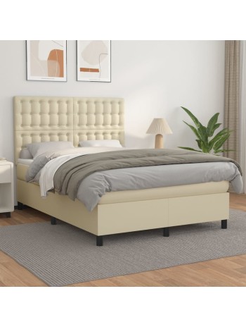 Boxspringbett mit Matratze Creme 140x190 cm Kunstleder