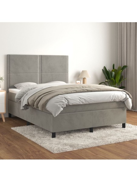 Boxspringbett mit Matratze Hellgrau 140x190 cm Samt