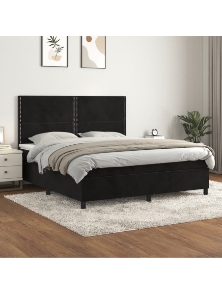 Boxspringbett mit Matratze Schwarz 160x200 cm Samt