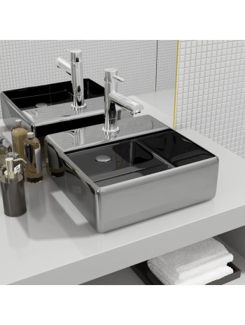 Waschbecken mit Wasserhahn und Ablaufgarnitur aus gehärtetem KlarglasHome-Essentials